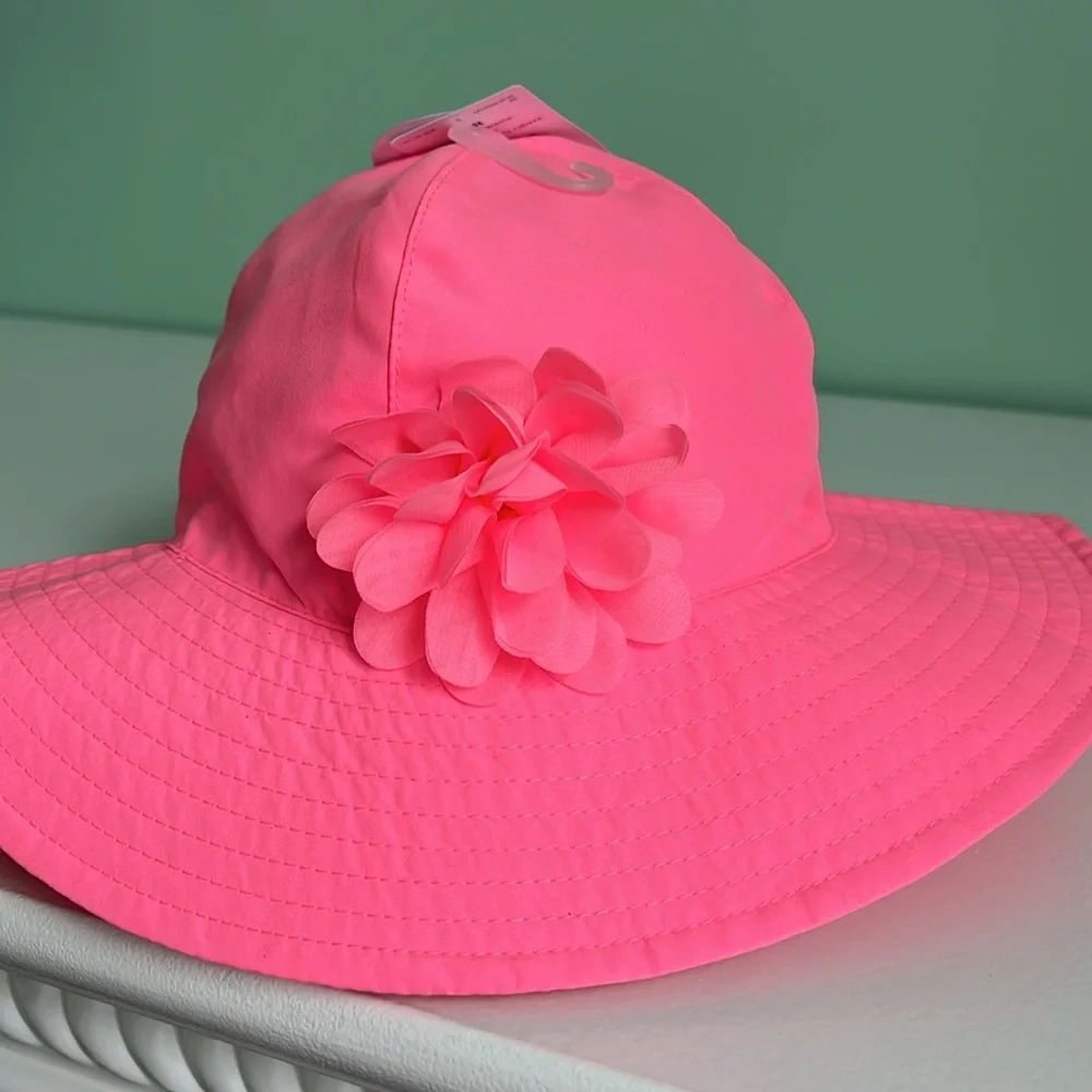 Pink Wide-Brim Hat with Flower Accent